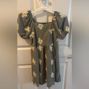 Moon & Stars Green Dress with Floral Pattern
